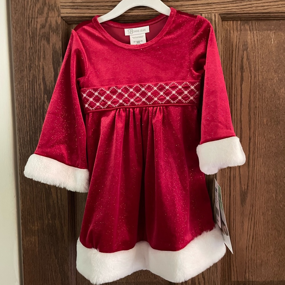 NWT Red Velvet Holiday Dress with White Trim Size 2T